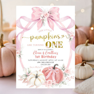 Invitation Twins Pink Bow Coquette Petite Citrouille Annivers