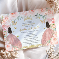 Twins Quinceañera Princesses Blush Floral Gold