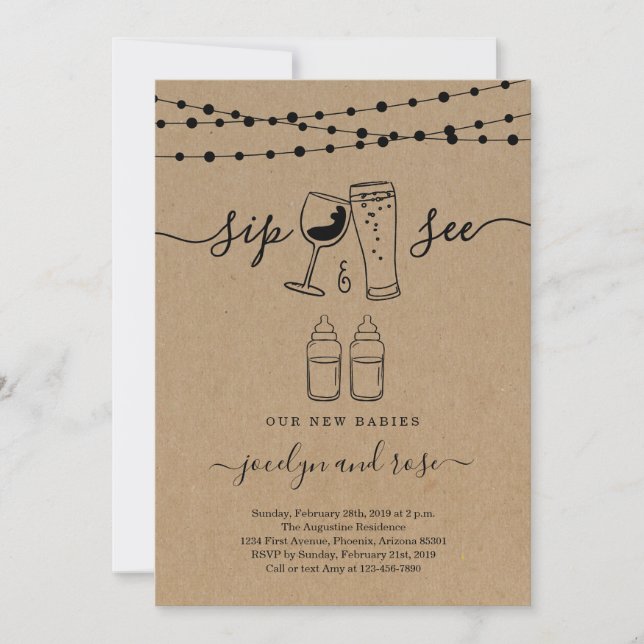 Invitation Twins Sip & See Wine & Beer Toast (Devant)