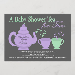 Invitation Twins Tea Party Purple Baby shower vert