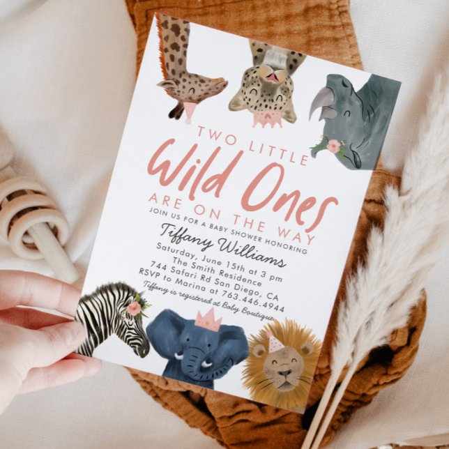 Invitation TWINS Wild Ones Safari Girls Baby shower (Créateur téléchargé)
