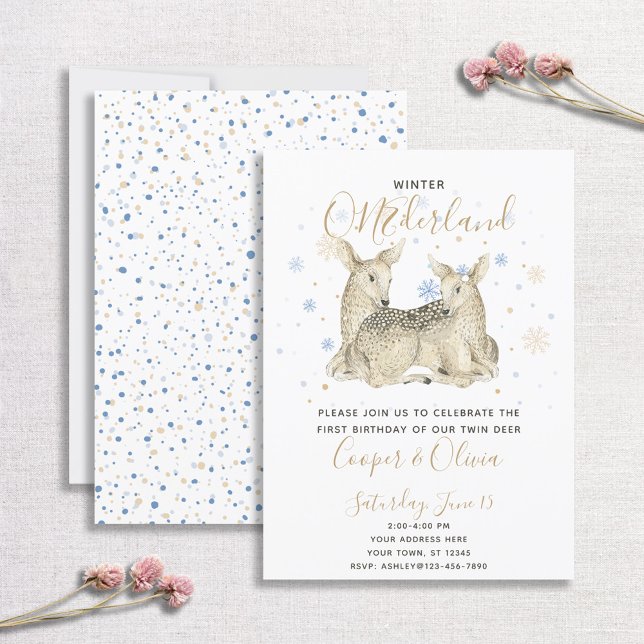 Invitation Twins Winter ONEderland Deer Baby's 1st Birthday (Créateur téléchargé)