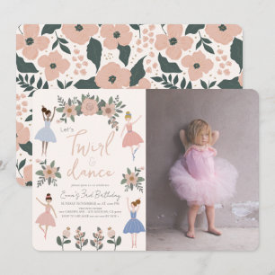 Invitation Twirl & Dance Ballerina Floral Girl Photo Annivers
