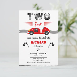 Invitation Two Fast Red Race Car 2nd Birthday °Race