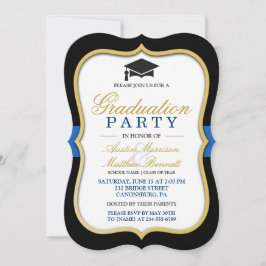 Invitation Two Grads - Gold Bracket Frame Graduation Party