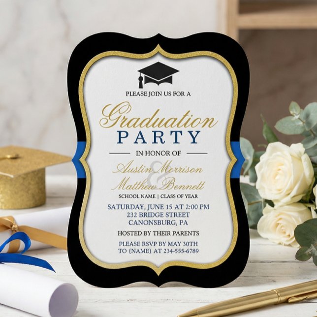 Invitation Two Grads - Gold Bracket Frame Graduation Party (Créateur téléchargé)