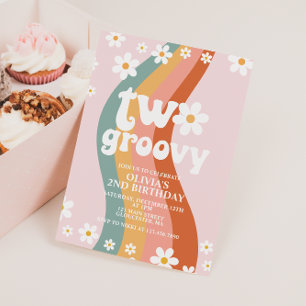 Invitation TWO Groovy marguerite arc-en-ciel 2e anniversaire