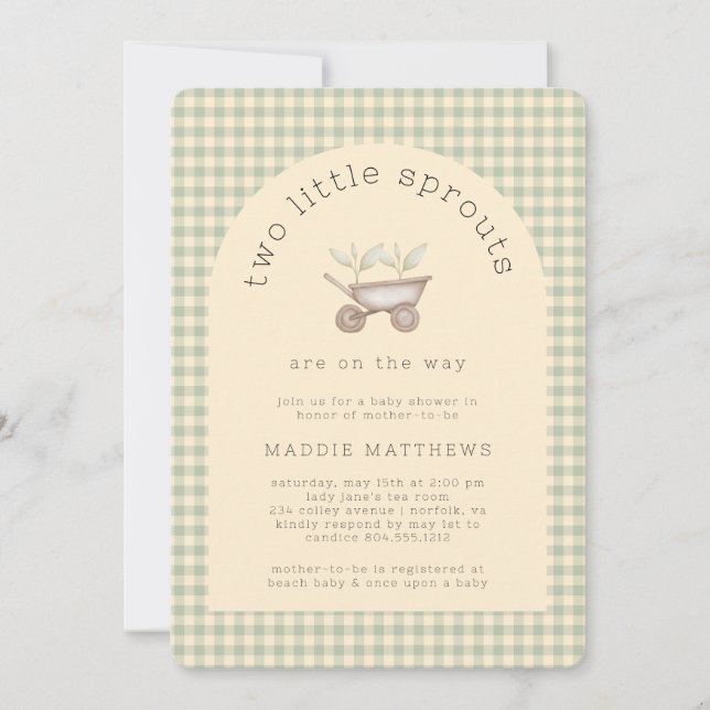 Invitation Two Little Sprouts are on the Way Baby Shower  (Devant)