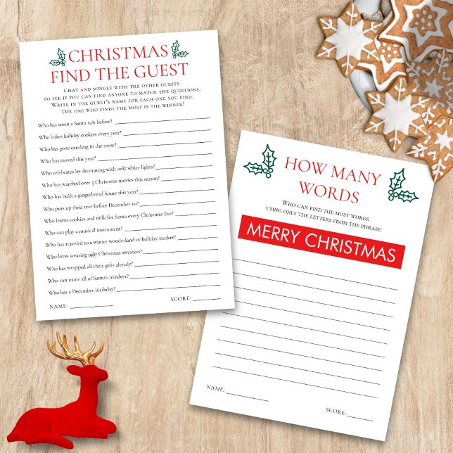 Invitation Two Printable Christmas Games Card (Front and back view)