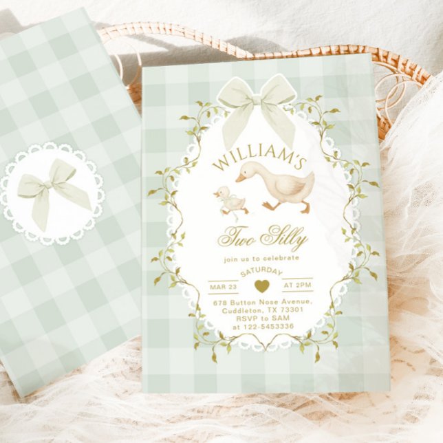 Invitation Two Silly Goose Gender Neutral Sage 2nd Birthday (Créateur téléchargé)