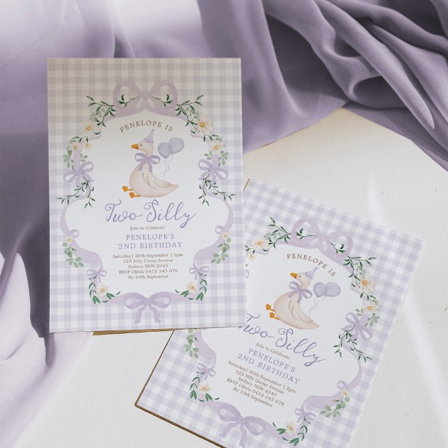 Invitation Two Silly Goose Lavender Bow Girl 2nd Birthday (Créateur téléchargé)