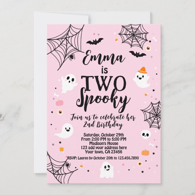 Invitation Two Spooky Pink Halloween  (Devant)