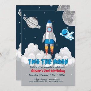 Invitation Two The Moon Boy Space Rocket 2e anniversaire