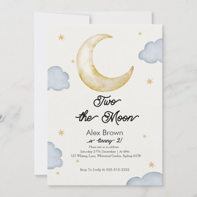 Invitation Two the moon Modern Night sky 2nd birthday boy Inv (Devant)