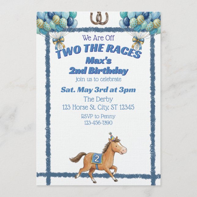 Invitation Two The Races, Blue Horse 2nd Birthday (Devant)