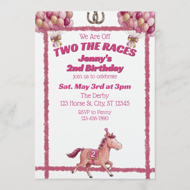 Invitation Two The Races, Pink Horse 2nd Birthday (Devant)