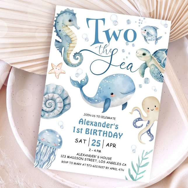 Invitation Two The Sea Boy Ocean 2e anniversaire Blue Cute (Créateur téléchargé)