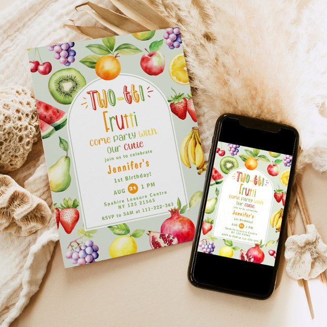 Invitation Two-tti Frutti petits fruits mignons 2ème annivers (Créateur téléchargé)