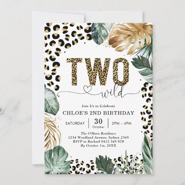 Invitation Two Wild Party Animals Leopard 2nd Birthday (Devant)