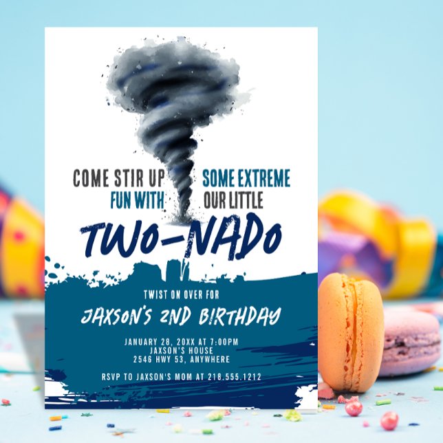 Invitation Twonado Twister Tornado Blue Grunge Anniversaire (Twonado Twister Tornado Blue Grunge Birthday Invitation)
