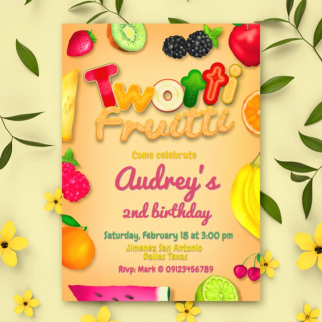 Invitation Twotti Fruitti - Fruits Anniversaire Jaune (Twotti Fruitti - Fruits Birthday Yellow Invitation)