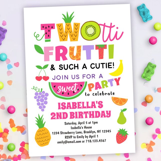 Invitation TWOtti Frutti Fruit tropical Été 2e anniversaire (Créateur téléchargé)