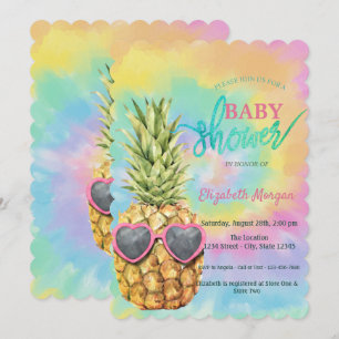 Invitation Tye-Dye Été Bébé Fille Pineapple Frais