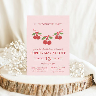 Invitation Tying Knot Coquette Cherry Bows Fête des mariées