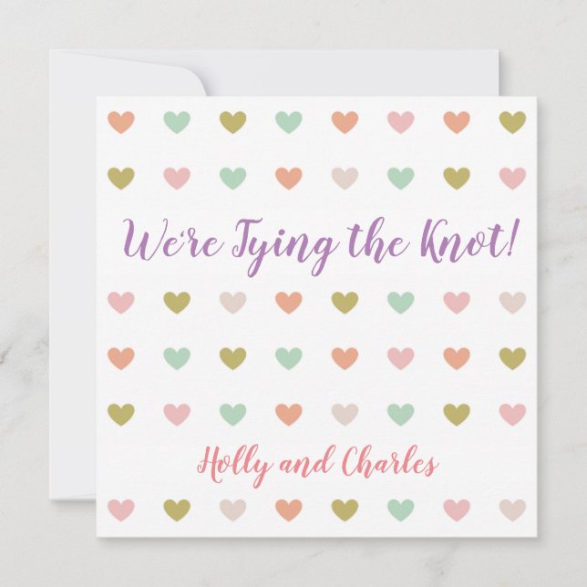 Invitation "Tying the Knot" avec Pastel Hearts (Devant)