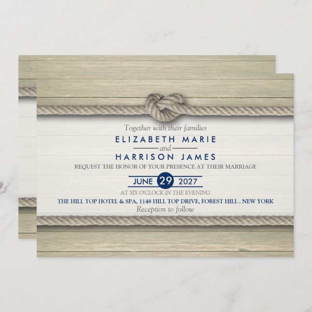 Invitation Tying The Knot Rustic Beach Wedding (Devant / Derrière)