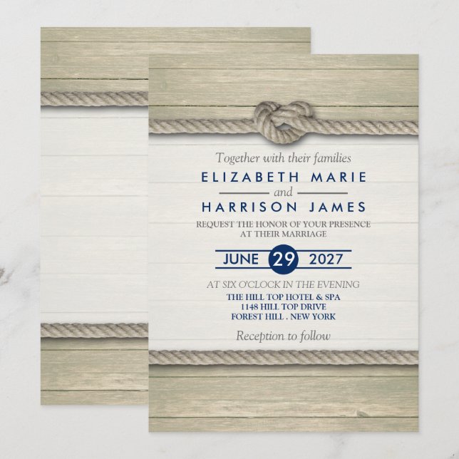 Invitation Tying The Knot Rustic Beach Wedding (Devant / Derrière)