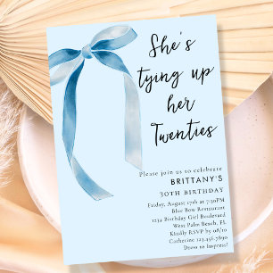 Invitation Tying Up My 20s Chic Blue Bow 30th Birthday Party
