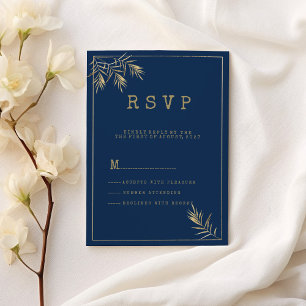 Invitation Type de police de la feuille d'or bleu marine RSVP