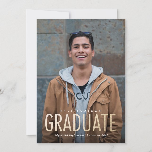 Invitation Type minimal moderne Gold Photo Graduation Invitat (Devant)