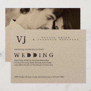 Invitation Typewriter Police Mariage Vintage Rustique PHOTO K