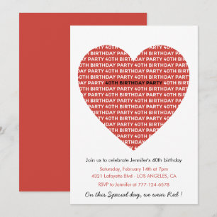 Invitation Typographie 40e anniversaire Saint-Valentin Rouge