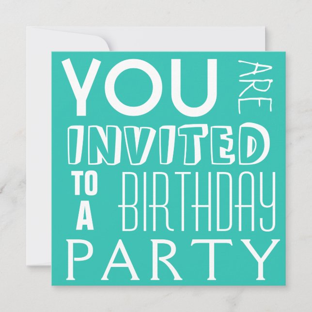 Invitation Typographie ado de Bright Blue FUN Birthday Party (Devant)
