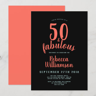 Invitation Typographie amusante Coral Turquoise et Noir 50e a