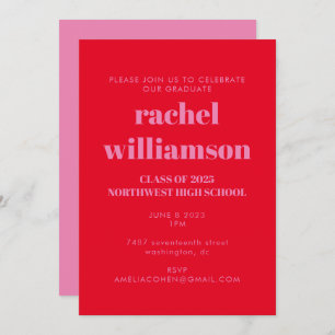 Invitation Typographie audacieuse Bright Rose Red Graduation 