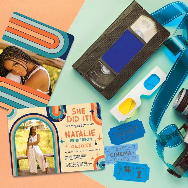 Invitation Typographie audacieuse des années 70 Retro Arch Ar (Créateur téléchargé)