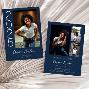 Invitation Typographie audacieuse Marine Blue Photo Graduatio