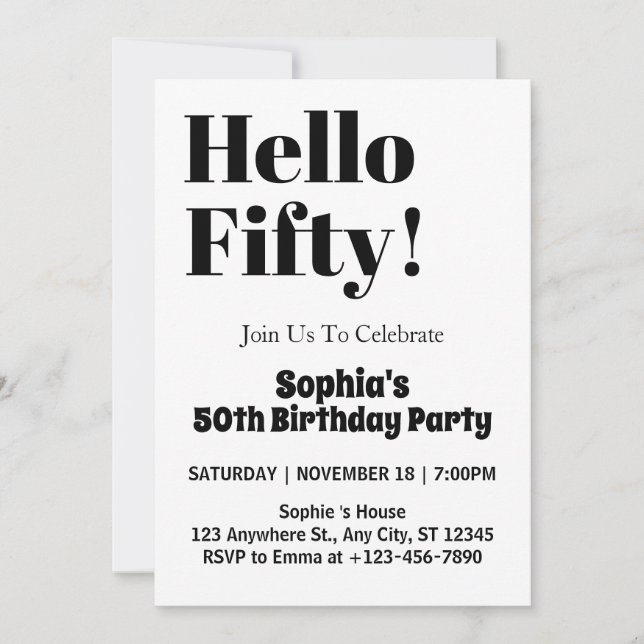 Invitation Typographie audacieuse Noir et blanc 50e anniversa (Devant)