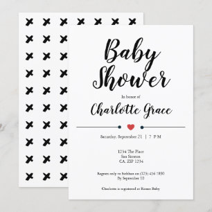 Invitation Typographie Baby shower noir blanc Coeur Baisers