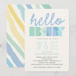 Invitation Typographie Bleue Bonjour Bébé Garçon Sip & Voir D