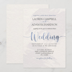 Invitation Typographie Bleue Dusty moderne Aquarelle Invitati
