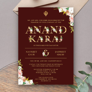 Invitation Typographie Bourgogne Anand Karaj Mariage Sikh