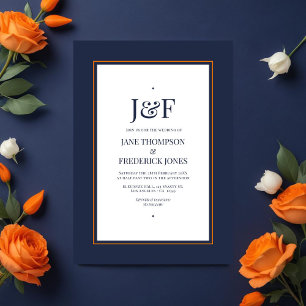 Invitation Typographie branchée Marine et Mariage orange