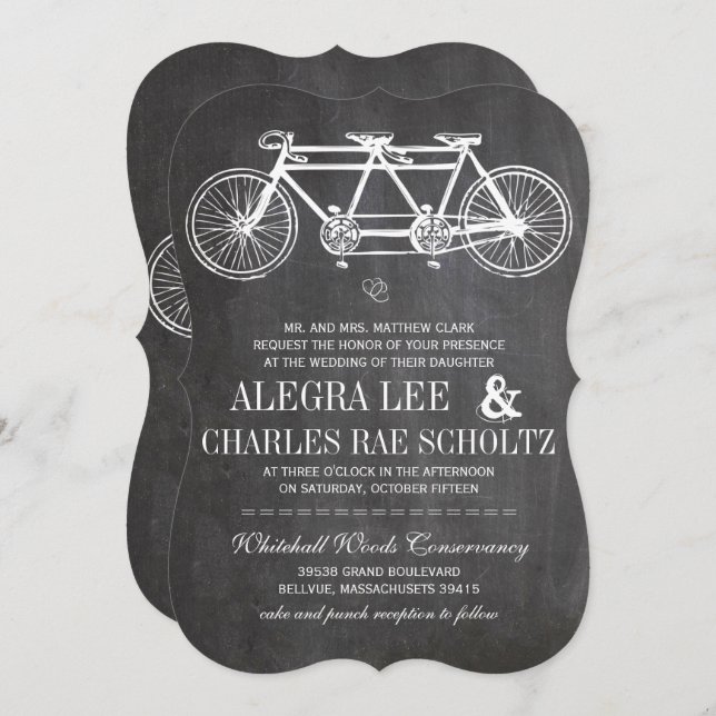 Invitation Typographie Chalkboard Retro Bicyclette construite (Devant / Derrière)