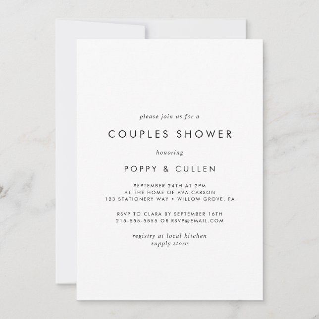 Invitation Typographie Chic Couples Douche (Devant)