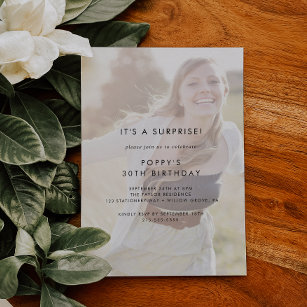 Invitation Typographie chic   Faded Photo Surprise Party